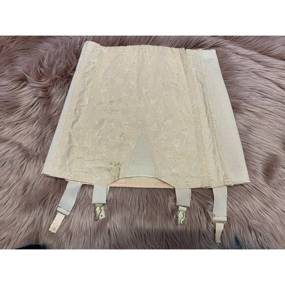 Vtg 50s Boned Embroidered Girdle Skirt Smart Fit SZ 27 Floral Shapewear B5 - Picture 1 of 10